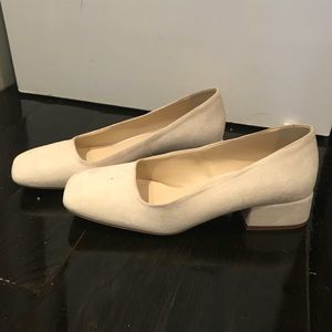 Zara Short Suede Block Heels Nude sz 37/7